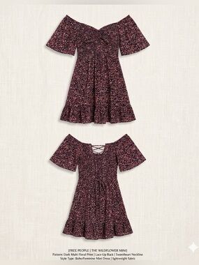Free People Black Mini Dress with Pink Floral Pattern